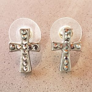 Betsy Johnson Gunmetal Grey Cross Stud Earrings